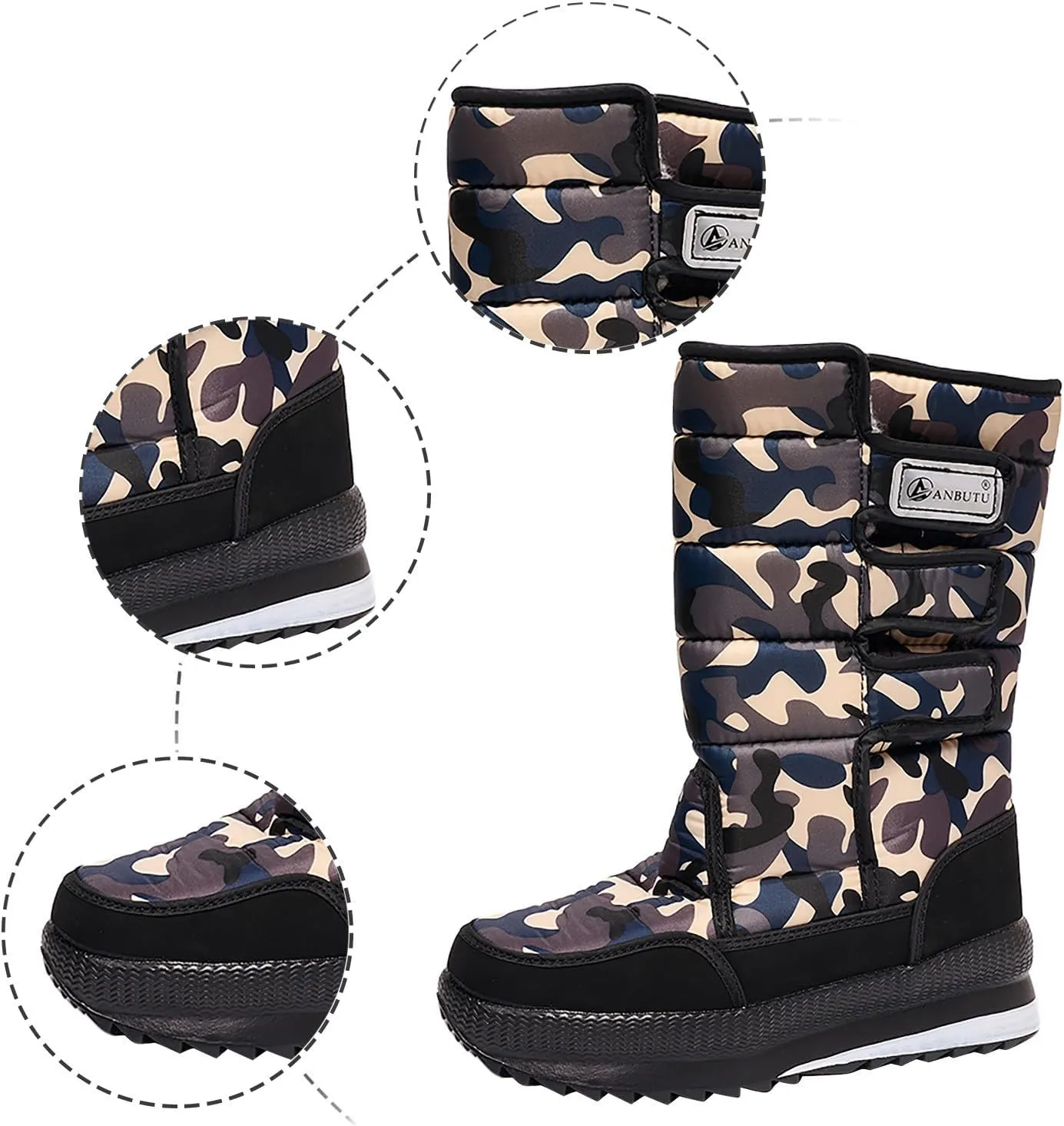 Cold Proof Mid Calf Snow Boots for Men Water Proof Thick Bottom Insulated Winter Boots Fleece Lined Skiing Boots Men