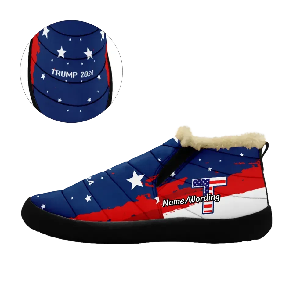 Corporate Gifts,Personalized Trump Ankle Boots, Custom MAGA Fur Flat Ankle Boot , Warm Zipper Boots
