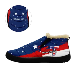 Corporate Gifts,Personalized Trump Ankle Boots, Custom MAGA Fur Flat Ankle Boot , Warm Zipper Boots