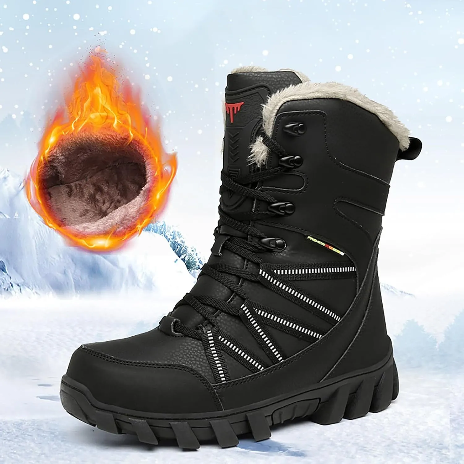 Cotton Snow Boots for Men Water Proof Insulated Mid Calf Boots Fleece Lined Warm Winter Non Slip 6 Men