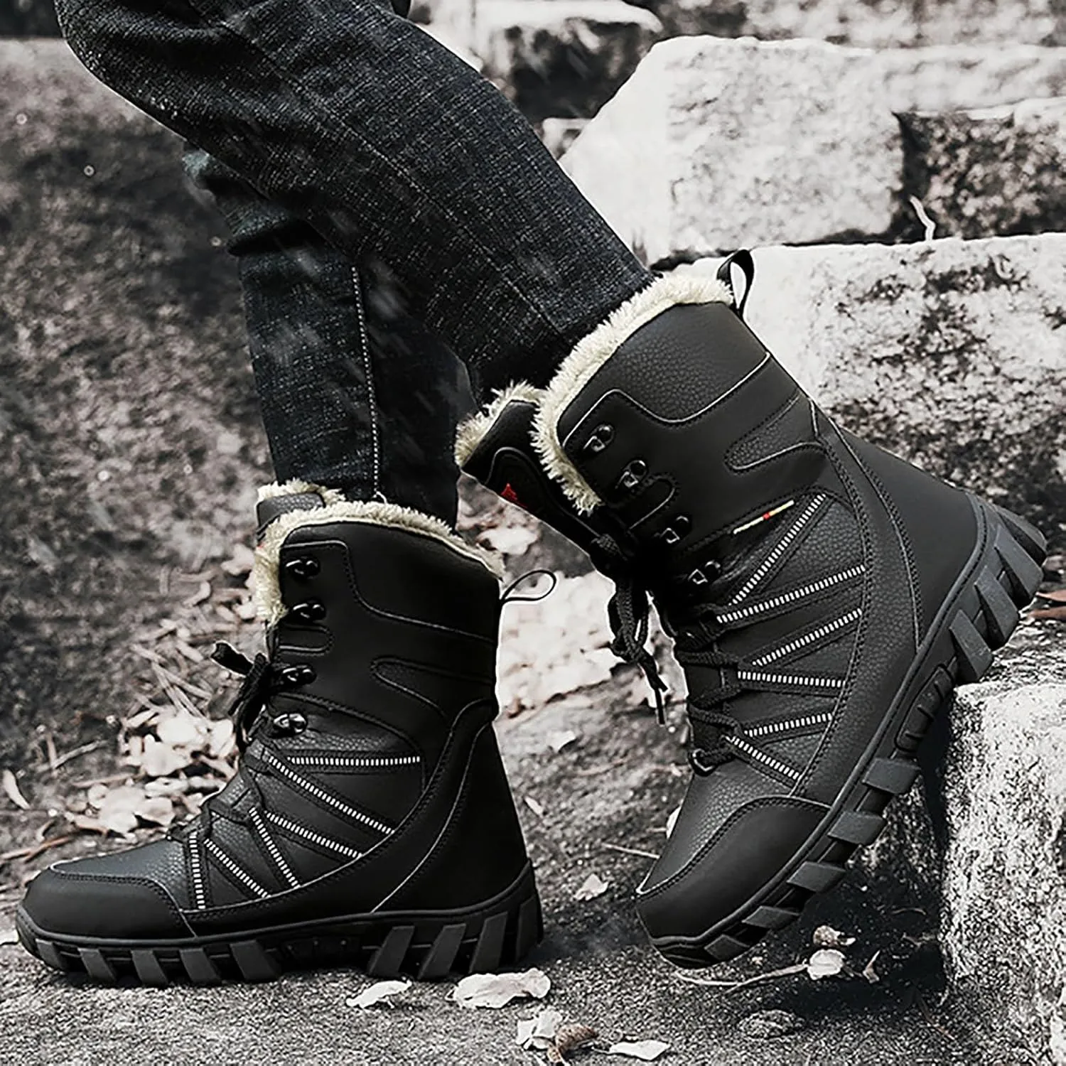 Cotton Snow Boots for Men Water Proof Insulated Mid Calf Boots Fleece Lined Warm Winter Non Slip 6 Men