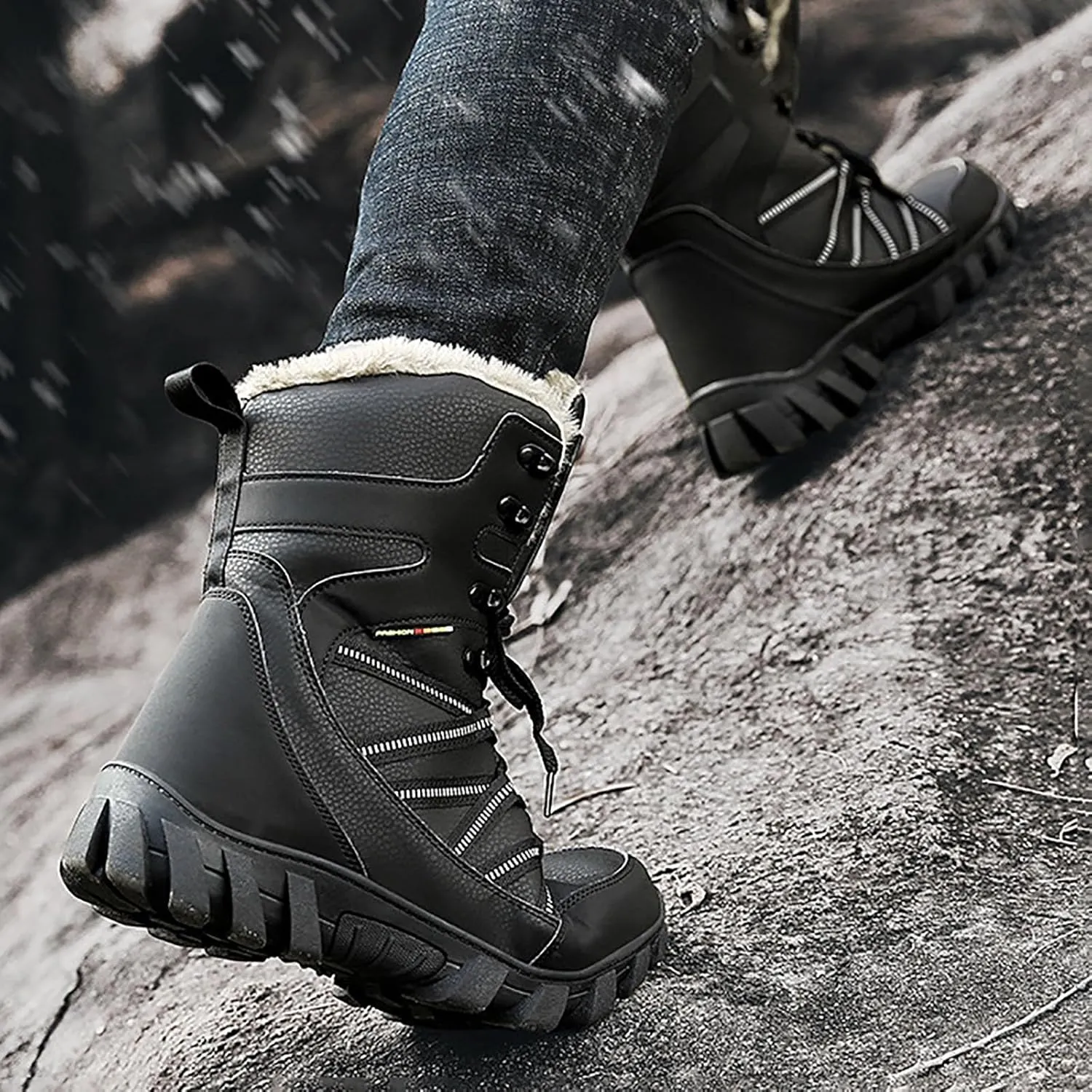 Cotton Snow Boots for Men Water Proof Insulated Mid Calf Boots Fleece Lined Warm Winter Non Slip 6 Men