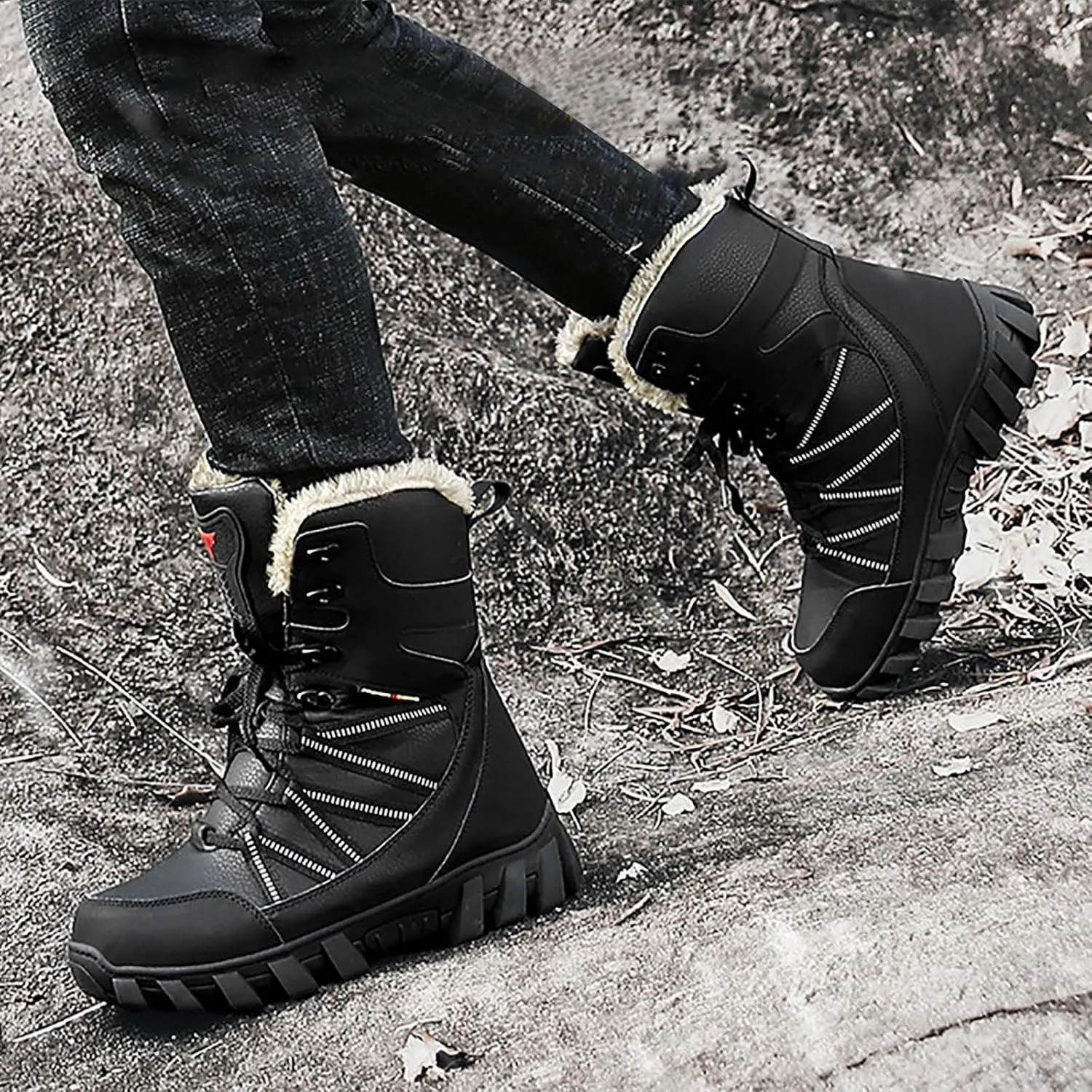 Cotton Snow Boots for Men Water Proof Insulated Mid Calf Boots Fleece Lined Warm Winter Non Slip 6 Men