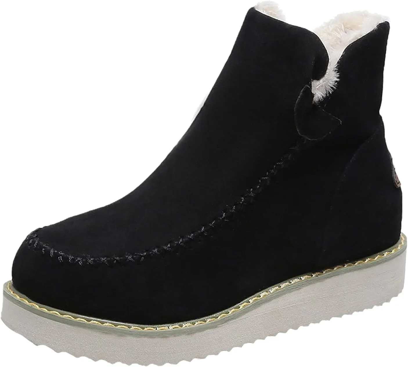 Ctreela Women's Slip-On Wedge Boots Fur Lined Insulated Snow Boots Winter Fuzzy Warm Moc Toe Work Booties Plus Size Oxfords