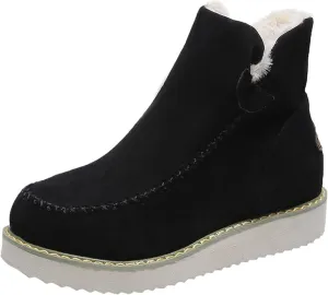 Ctreela Women's Slip-On Wedge Boots Fur Lined Insulated Snow Boots Winter Fuzzy Warm Moc Toe Work Booties Plus Size Oxfords