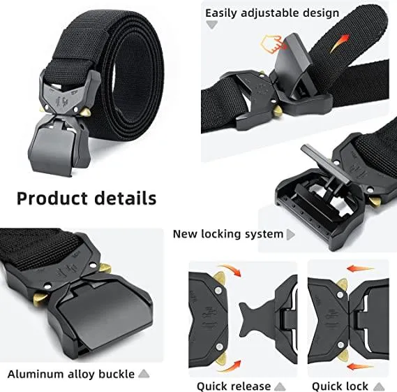 D555 Men's Heavy Duty Quick Release Tactical Belt in Black, 2XL-6XL