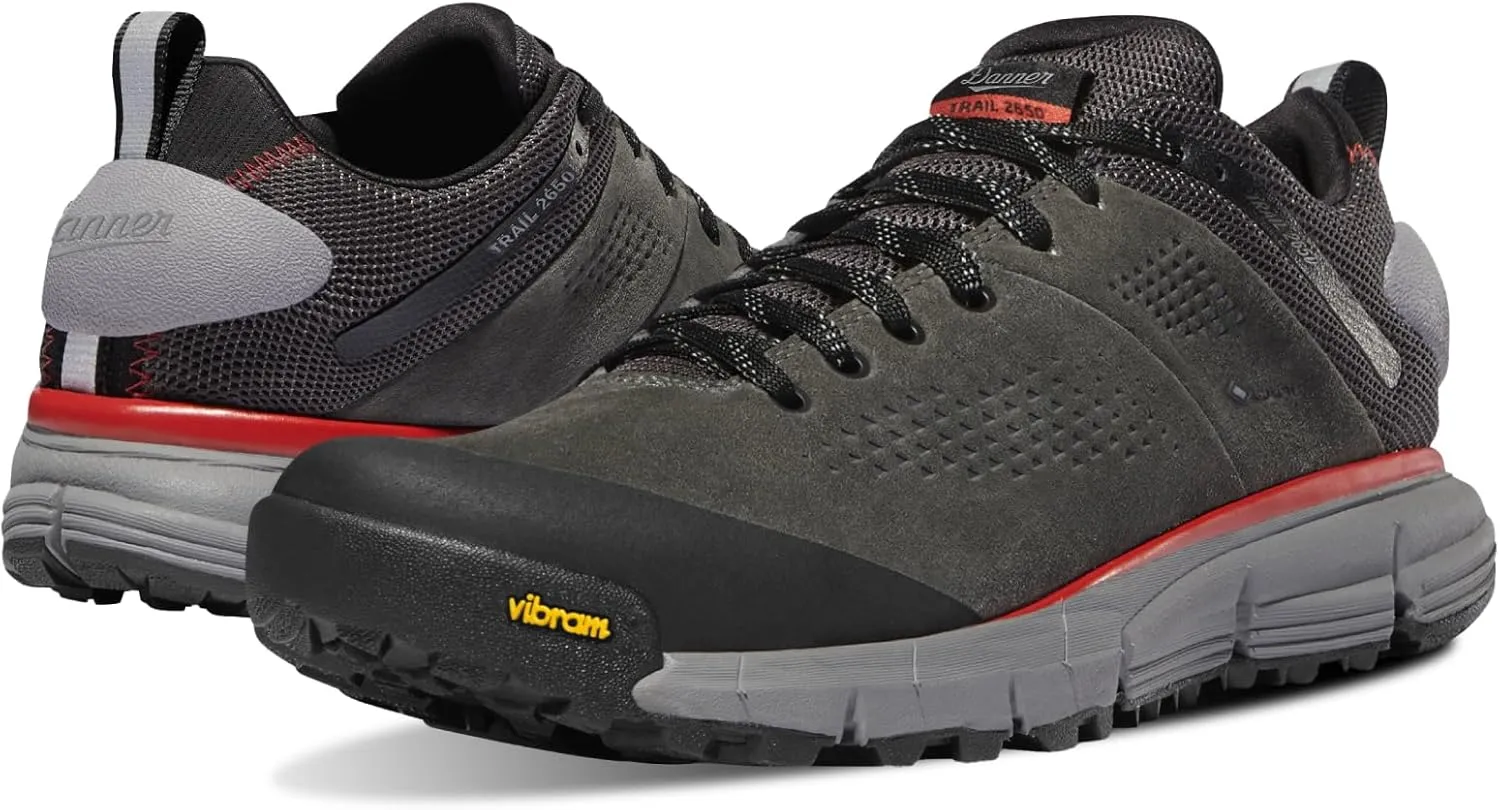Danner Trail 2650 3 Waterproof Hiking Shoes for Men - Durable Leather & Textile Upper with Breathable Gore-Tex Lining and Vibram Traction Outsole, Dark Gray/Brick Red - 10 D