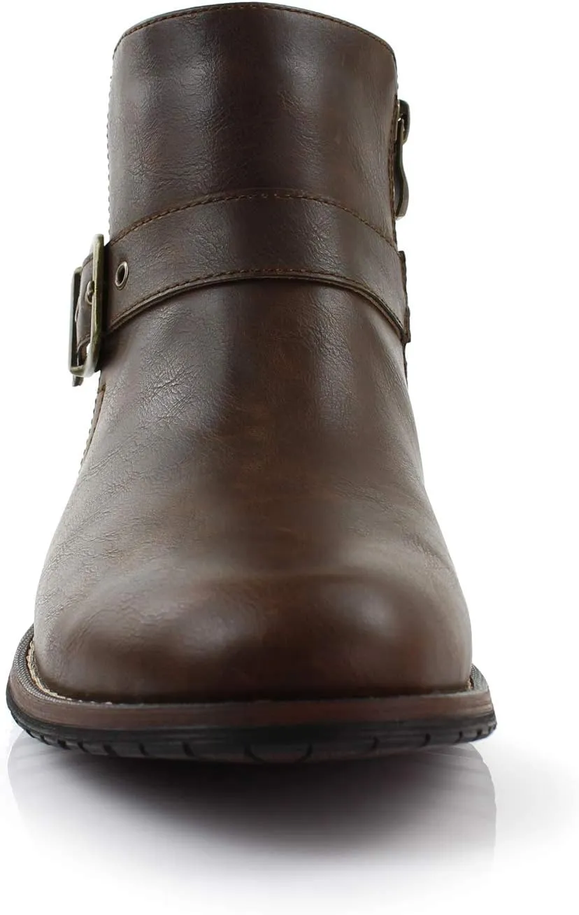 Ferro Aldo Mens Casual Mens Casual Engineer Zipper and Buckle Motorcycle Boots
