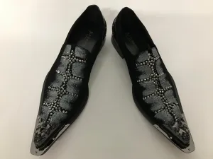 Fiesso Black Suede With Rhinestones/Studs Slip-on Shoes FI 7008-2