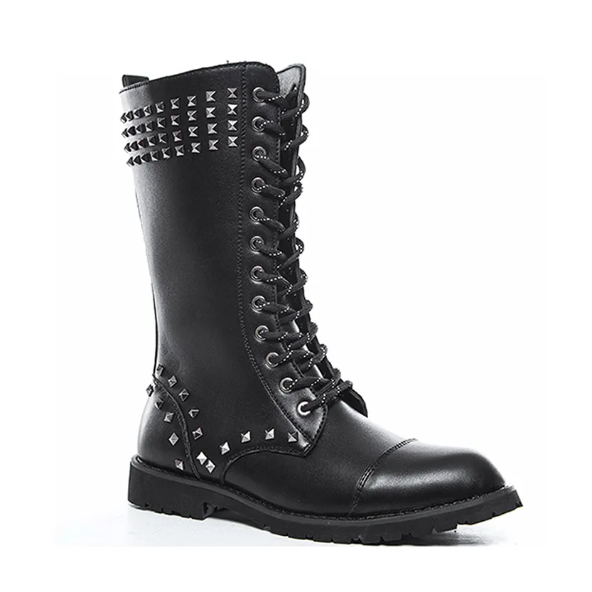 Funki Buys | Boots | Men's Real Leather Rivet Motorcycle Boots