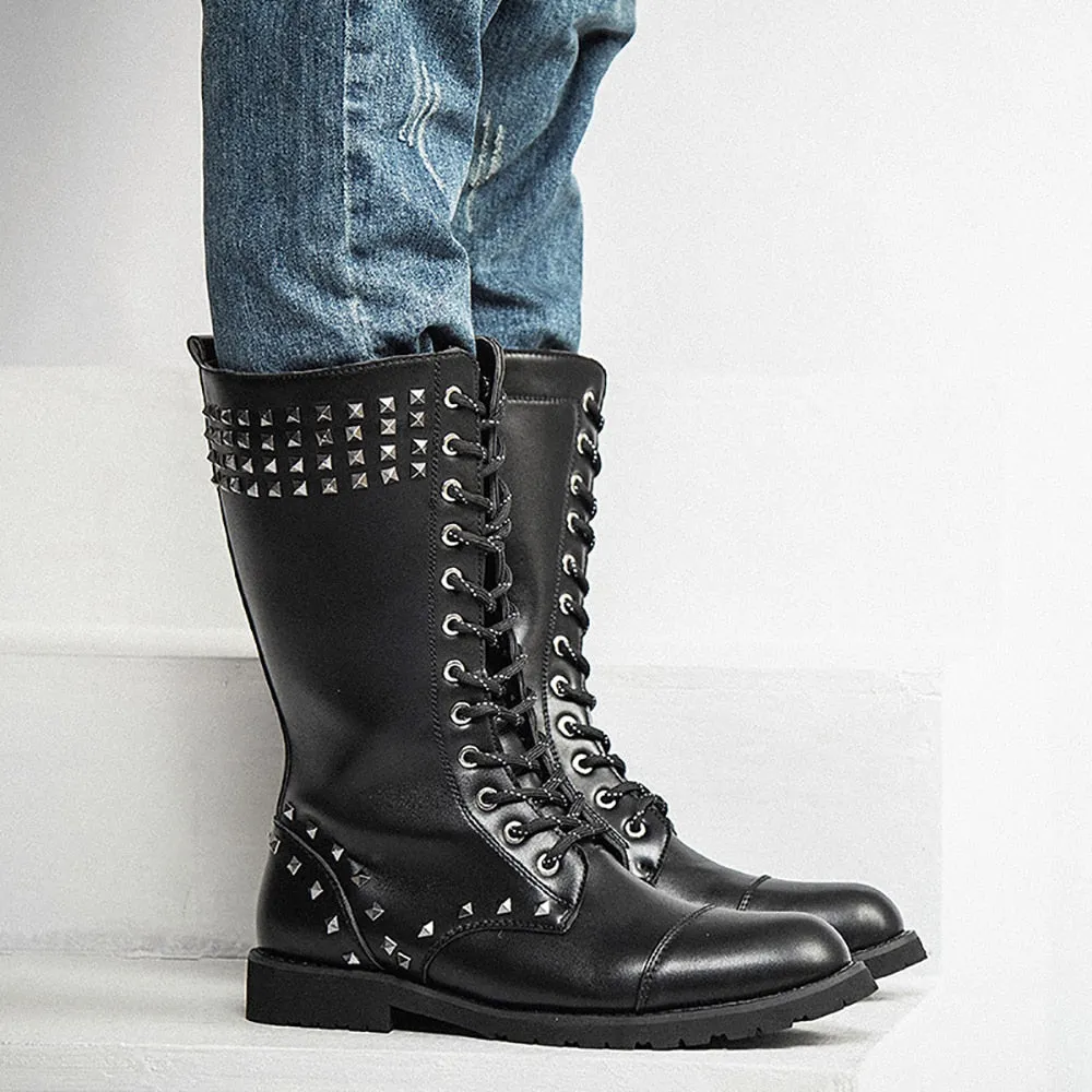 Funki Buys | Boots | Men's Real Leather Rivet Motorcycle Boots
