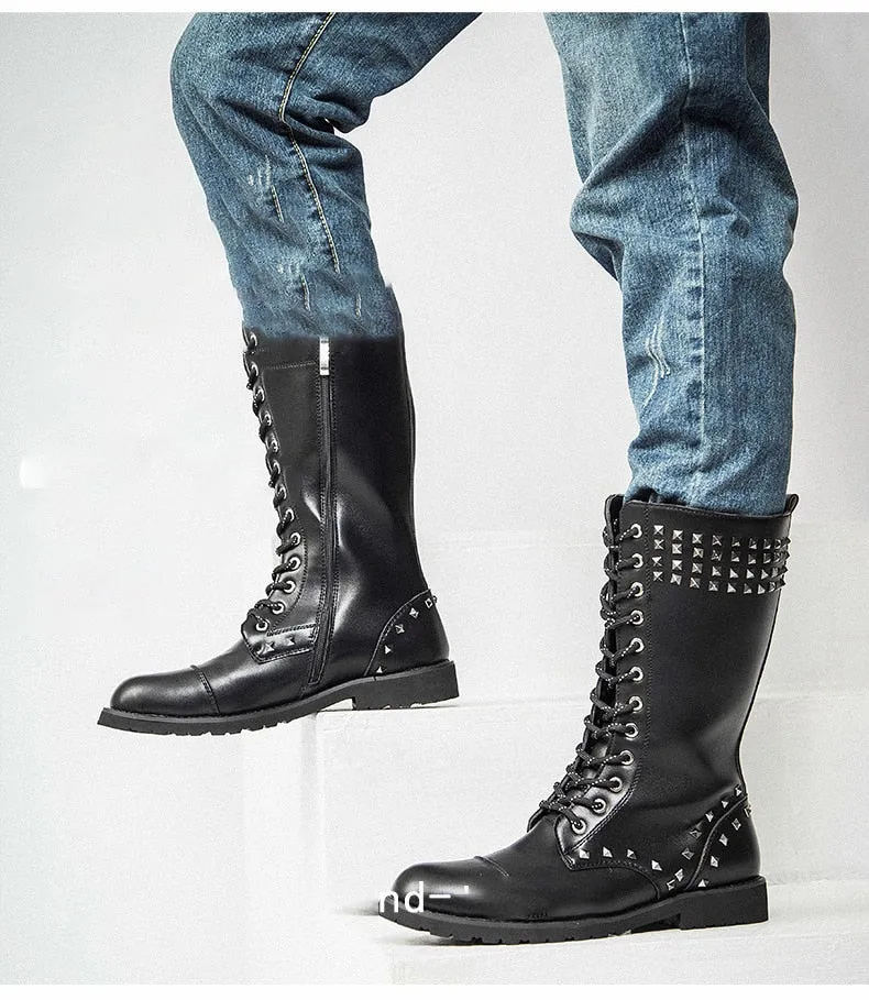 Funki Buys | Boots | Men's Real Leather Rivet Motorcycle Boots