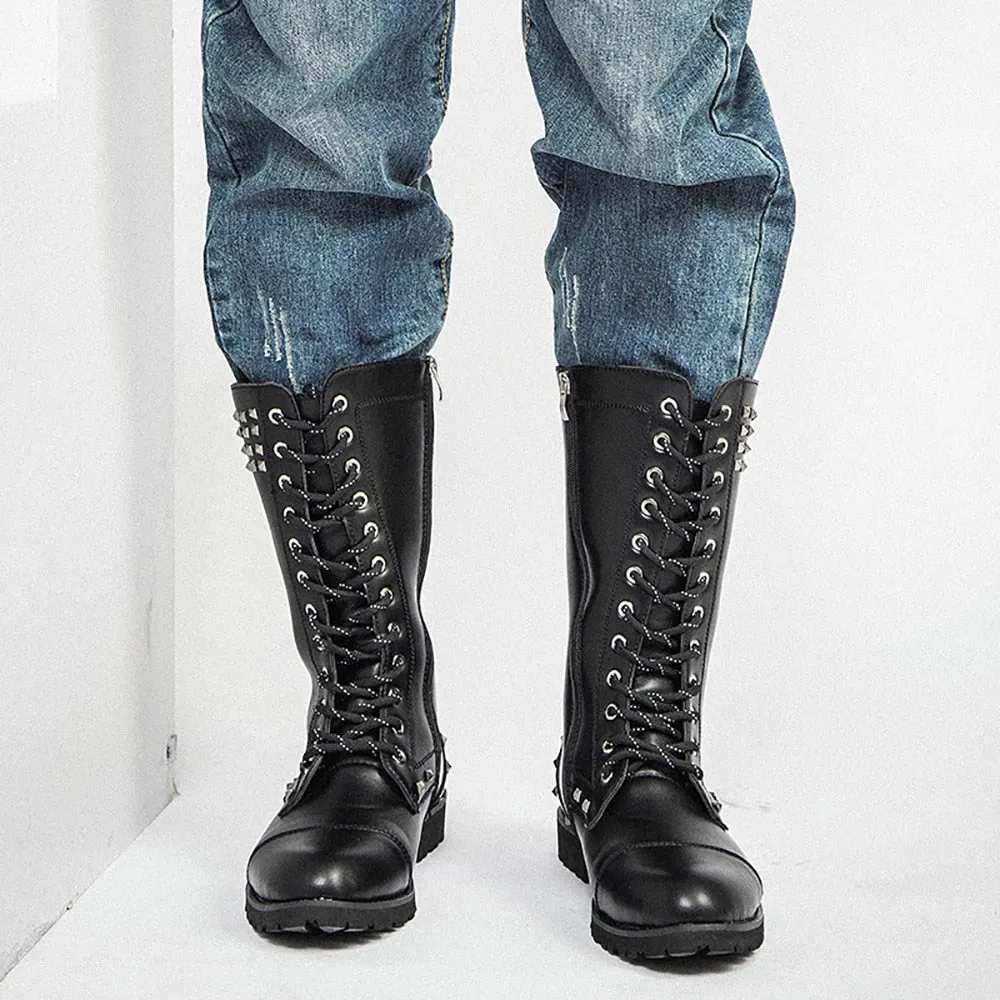 Funki Buys | Boots | Men's Real Leather Rivet Motorcycle Boots