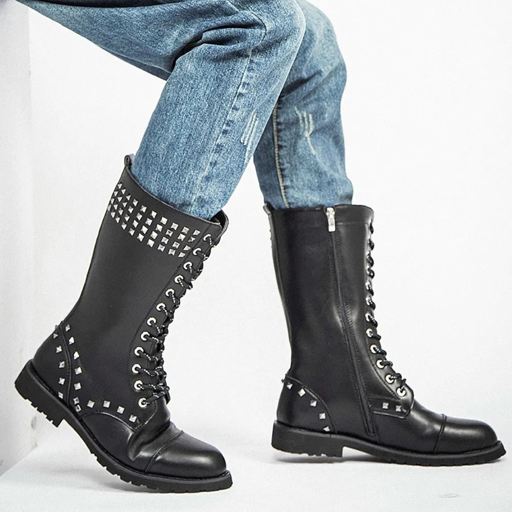 Funki Buys | Boots | Men's Real Leather Rivet Motorcycle Boots