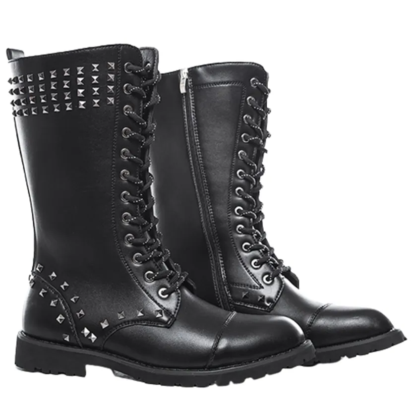 Funki Buys | Boots | Men's Real Leather Rivet Motorcycle Boots