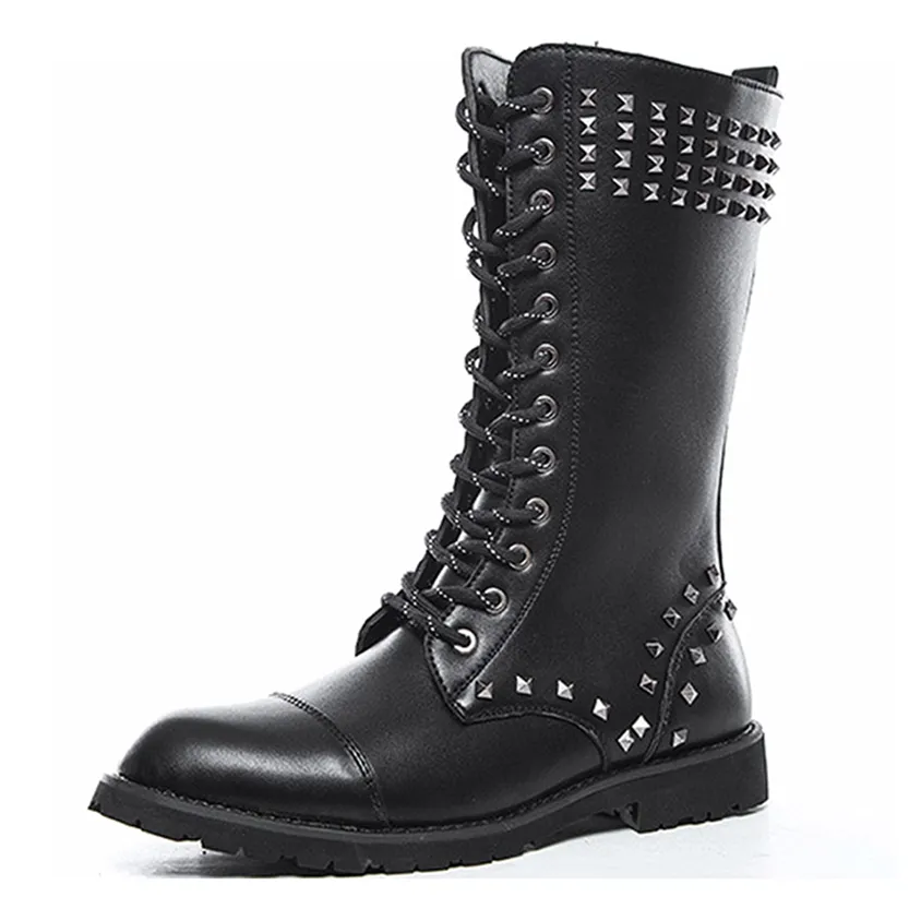 Funki Buys | Boots | Men's Real Leather Rivet Motorcycle Boots