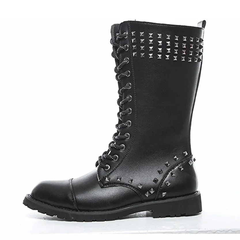 Funki Buys | Boots | Men's Real Leather Rivet Motorcycle Boots