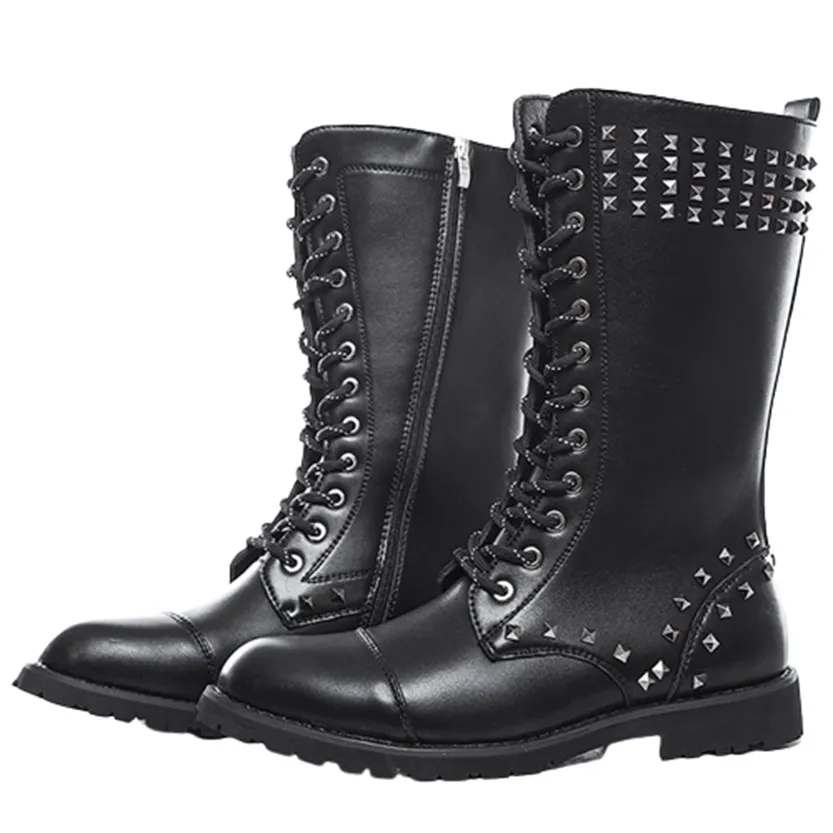 Funki Buys | Boots | Men's Real Leather Rivet Motorcycle Boots