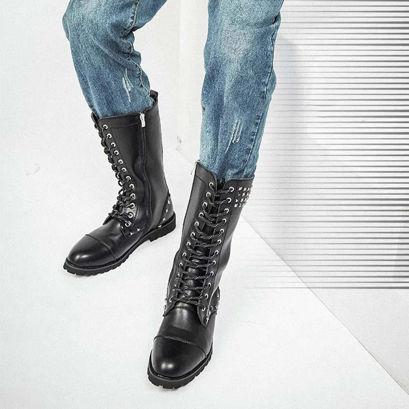 Funki Buys | Boots | Men's Real Leather Rivet Motorcycle Boots