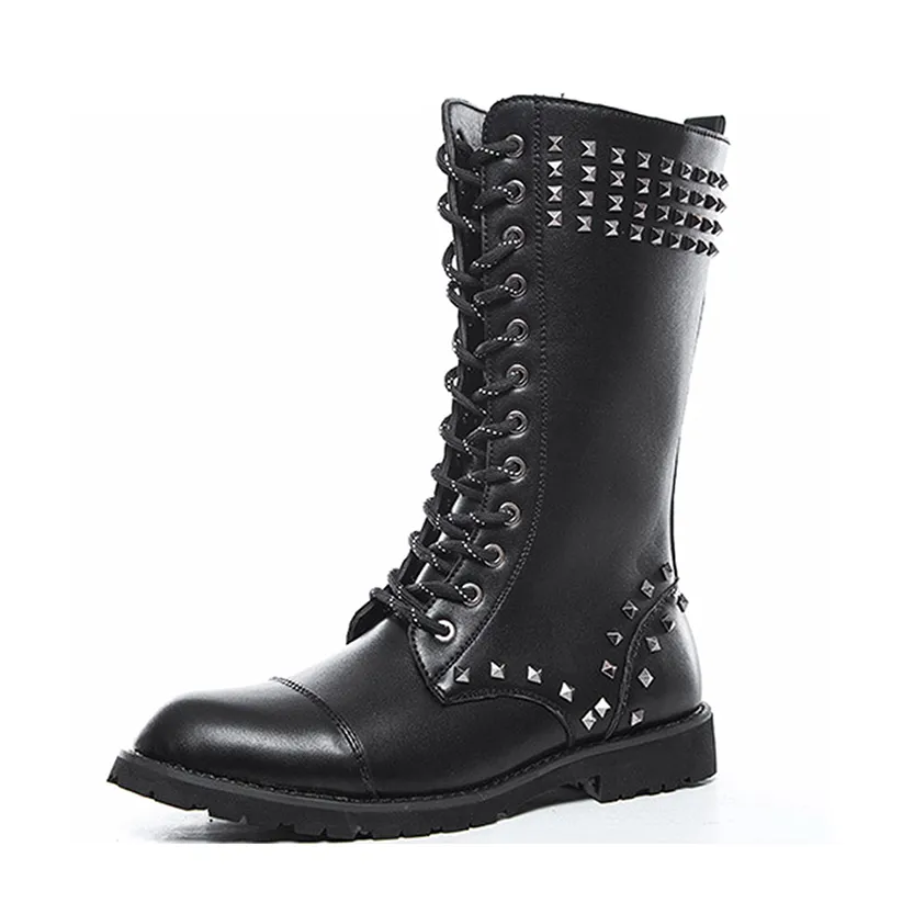 Funki Buys | Boots | Men's Real Leather Rivet Motorcycle Boots