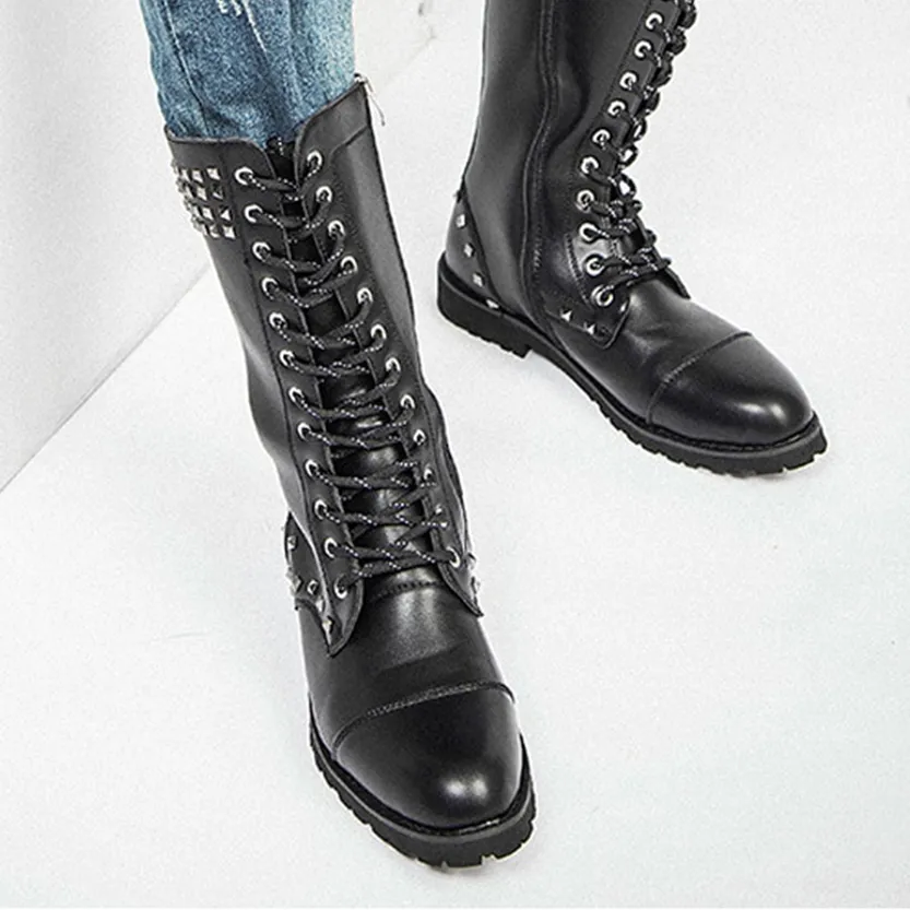 Funki Buys | Boots | Men's Real Leather Rivet Motorcycle Boots