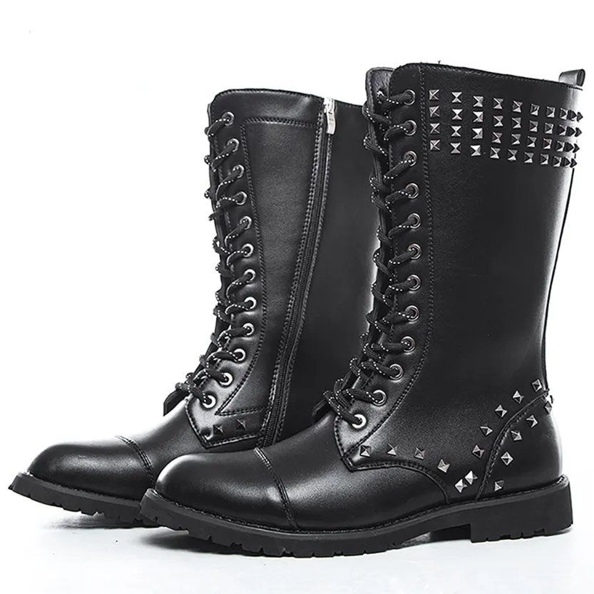 Funki Buys | Boots | Men's Real Leather Rivet Motorcycle Boots