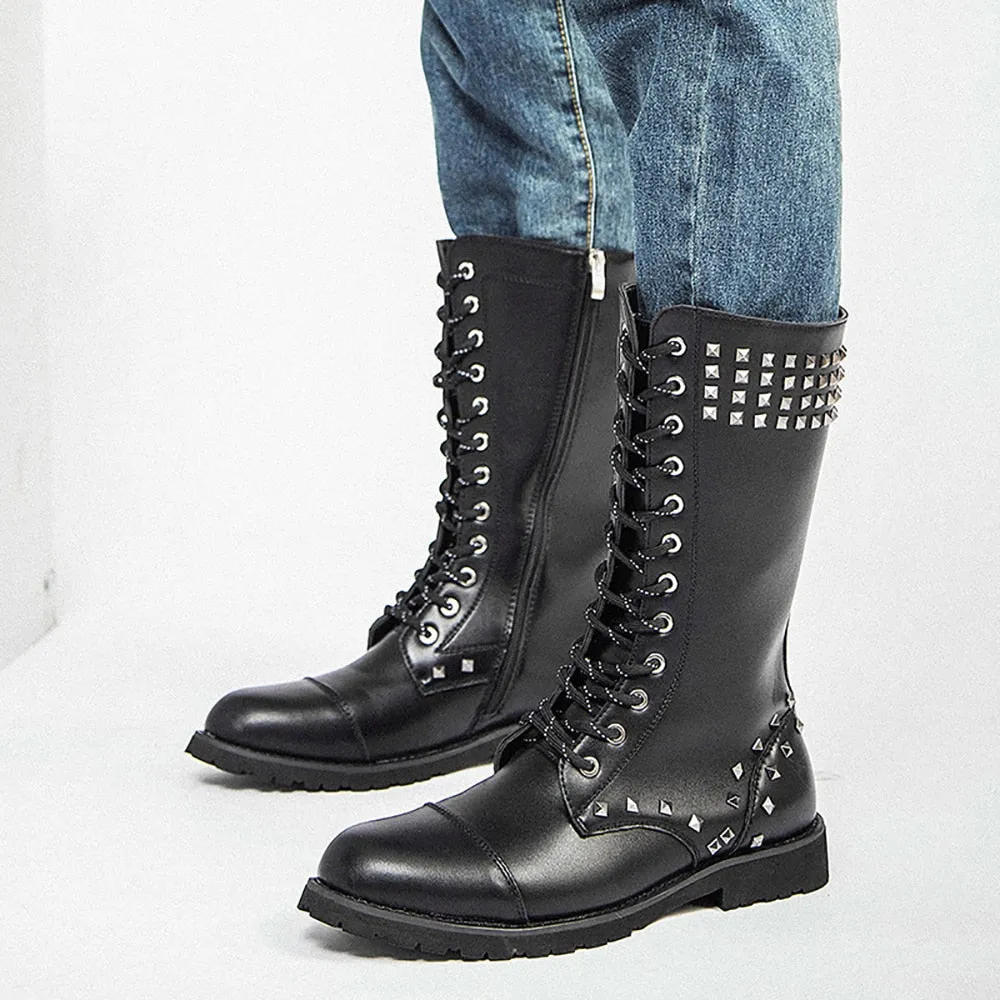Funki Buys | Boots | Men's Real Leather Rivet Motorcycle Boots