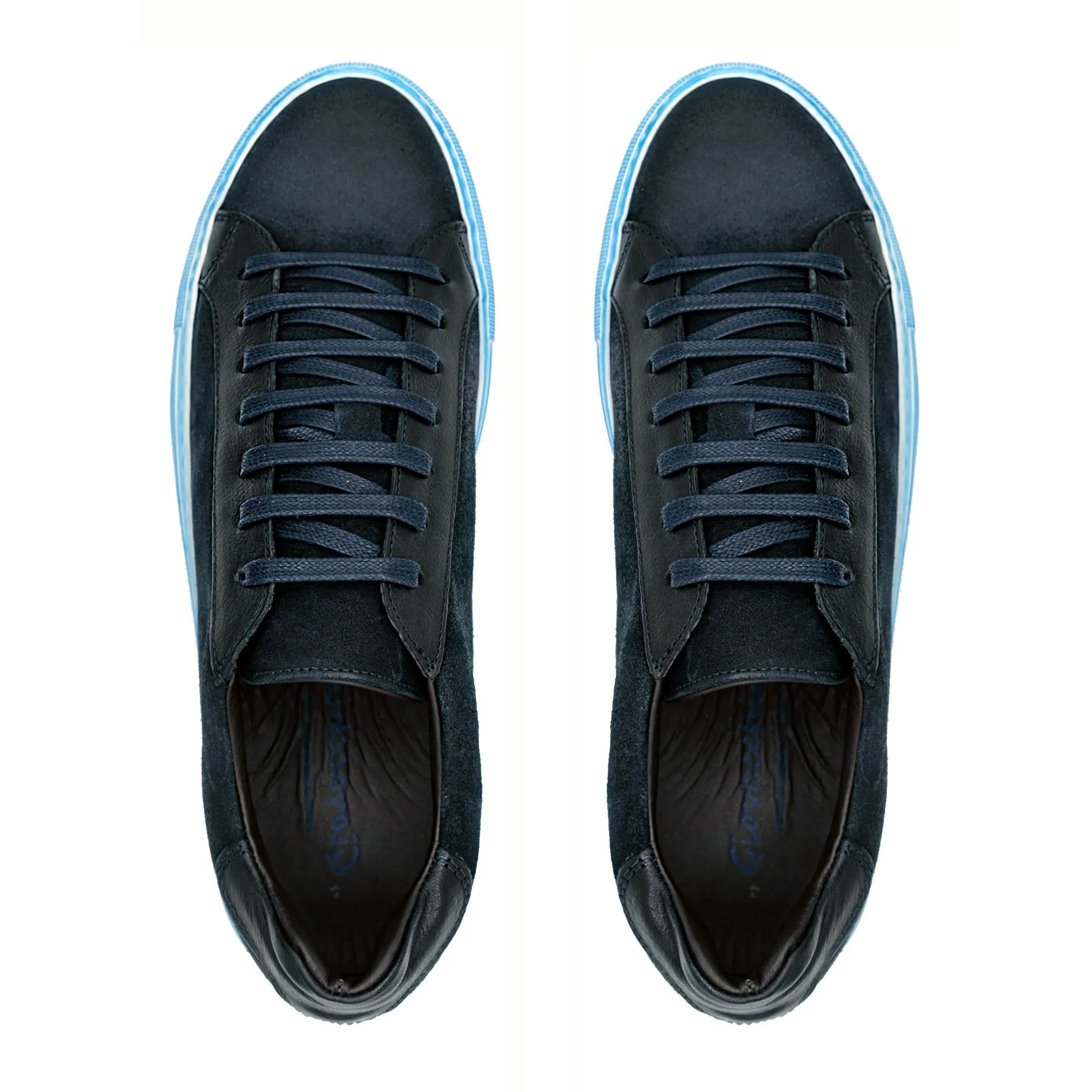 Giovacchini Rino Men's Shoes Antique Blue Suede / Calf-Skin Leather Casual Sneakers (GVCN1000)