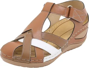Gladiator Sandals for Women 2025 Dressy Ankle Strap Sandals Vintage Roman Style Closed Toe Sandal Casual Wedge Shoes Anti-Slip Sandal Hollow Out Comfortable Breathable Shoes Outdoor Walking