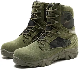 HARGLESMAN Men's 8 Inch Military Tactical Duty Work Boot Side Zipper Leather Motorcycle Combat Army Bootie for Training Performance Outdoor Hunting Green US Size 9