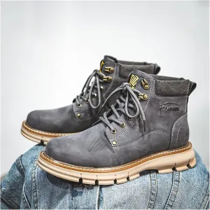 High Rise Hiking Boots, Ankle Work Boots Men, Vintage Fashion High- top Desert Boots, Comfortable Leather Safety Combat Footwear,Non- Slip Outdoor Riding Garden Yard Walking