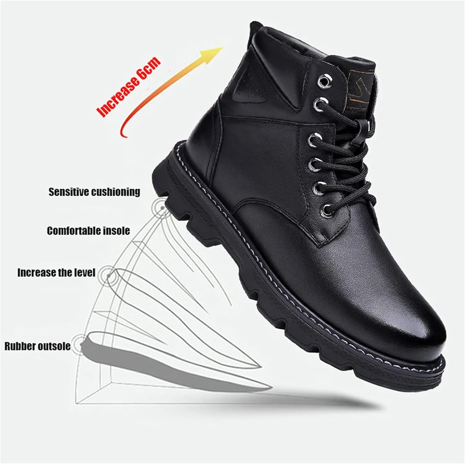 High Rise Hiking Boots, Mens Leather Winter Boots, Stylish and Warm Lace- up Snow Boots, Classic Work Ankle Footwear, Anti Slip Outdoor Ridding Walking Shoes, for Birthday,Father' s Day and Christmas
