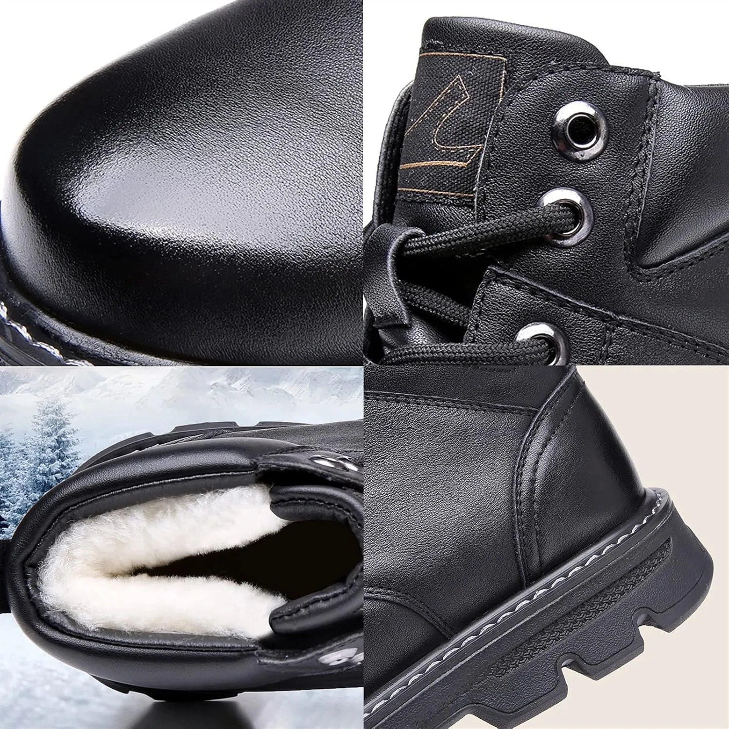 High Rise Hiking Boots, Mens Leather Winter Boots, Stylish and Warm Lace- up Snow Boots, Classic Work Ankle Footwear, Anti Slip Outdoor Ridding Walking Shoes, for Birthday,Father' s Day and Christmas