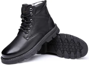High Rise Hiking Boots, Mens Leather Winter Boots, Stylish and Warm Lace- up Snow Boots, Classic Work Ankle Footwear, Anti Slip Outdoor Ridding Walking Shoes, for Birthday,Father' s Day and Christmas