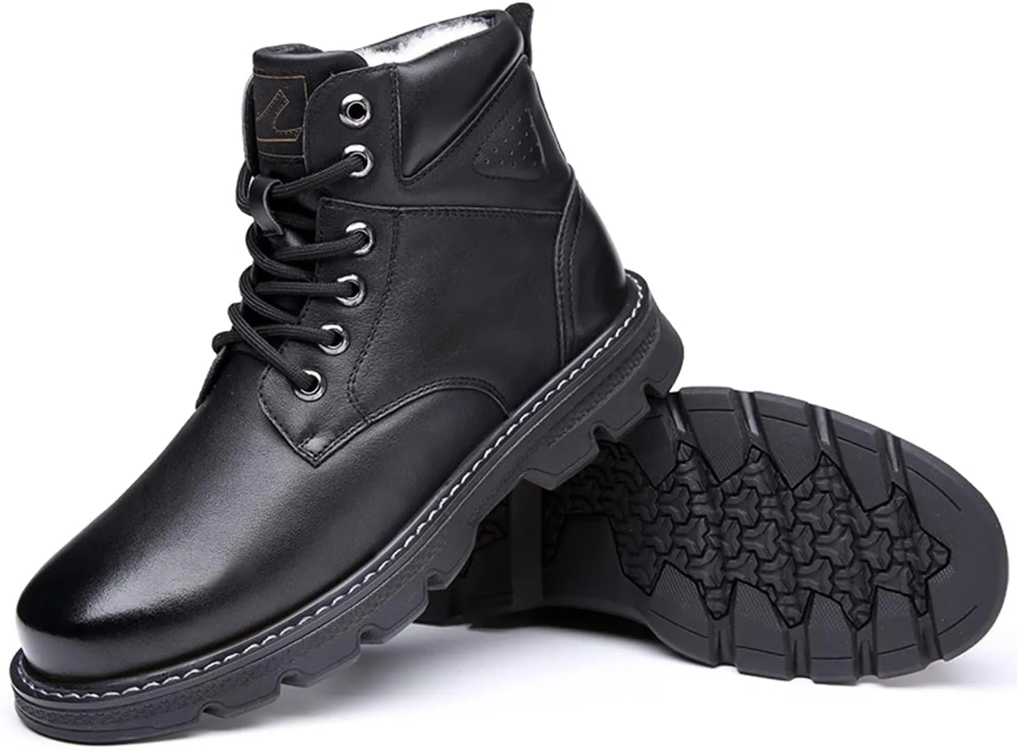 High Rise Hiking Boots, Mens Leather Winter Boots, Stylish and Warm Lace- up Snow Boots, Classic Work Ankle Footwear, Anti Slip Outdoor Ridding Walking Shoes, for Birthday,Father' s Day and Christmas