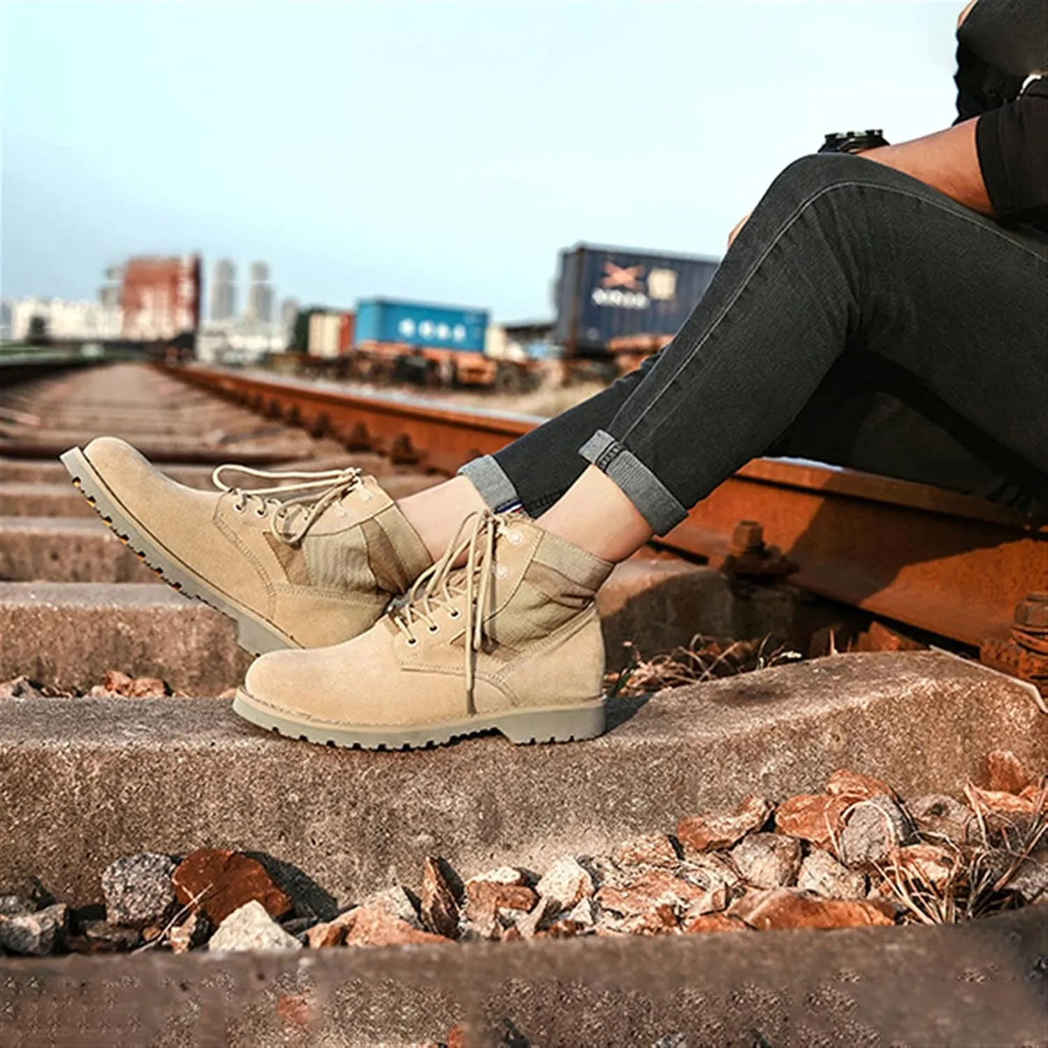 High Rise Hiking Boots, Tactical Combat Boots, Men Waterproof Breathable Desert Walking Short Boots, Unisex Work Shoes Lightweight Hiking Shose