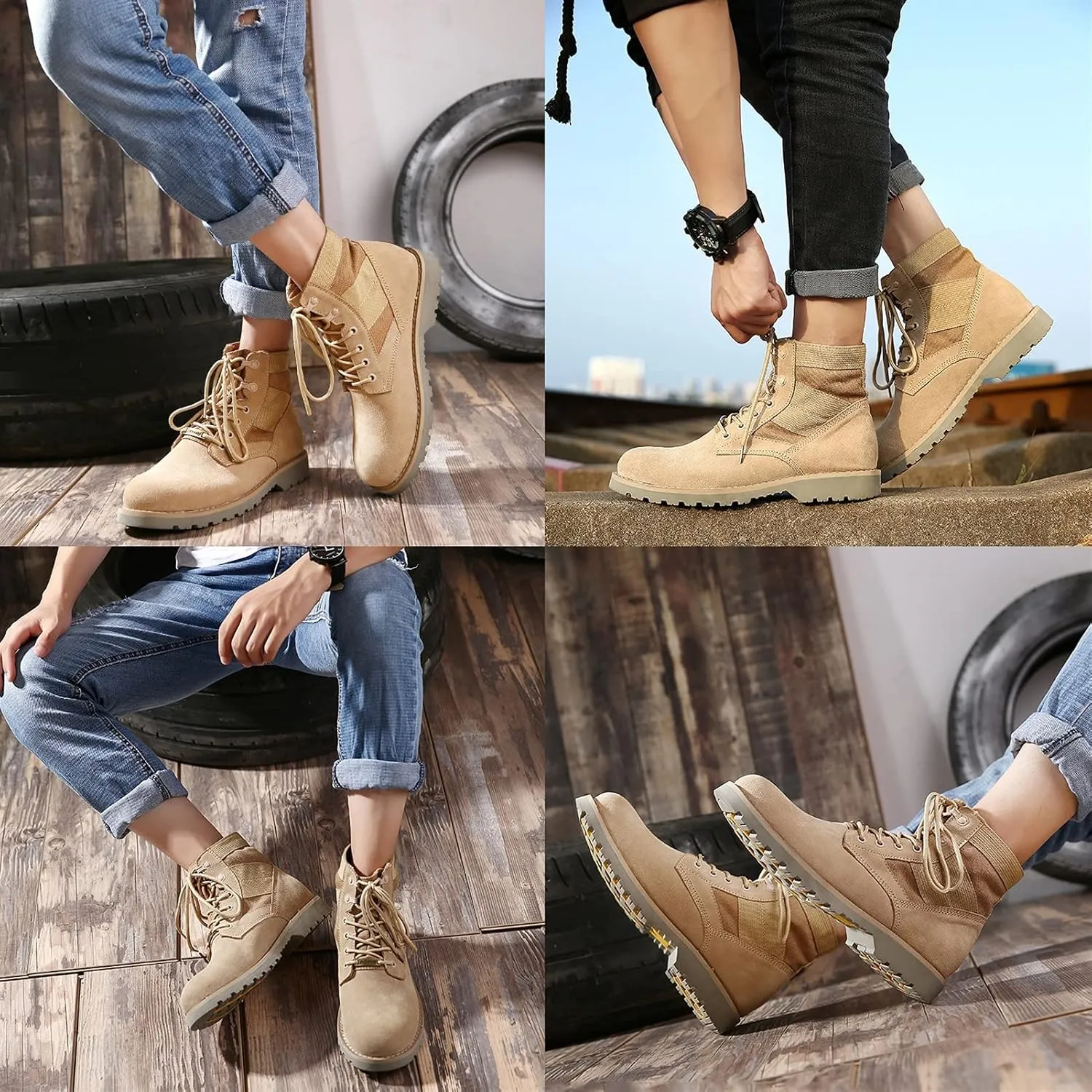 High Rise Hiking Boots, Tactical Combat Boots, Men Waterproof Breathable Desert Walking Short Boots, Unisex Work Shoes Lightweight Hiking Shose
