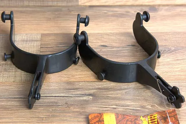 Hilason Western Black Steel Mens 5 Degree Bull Riding Spurs Pair