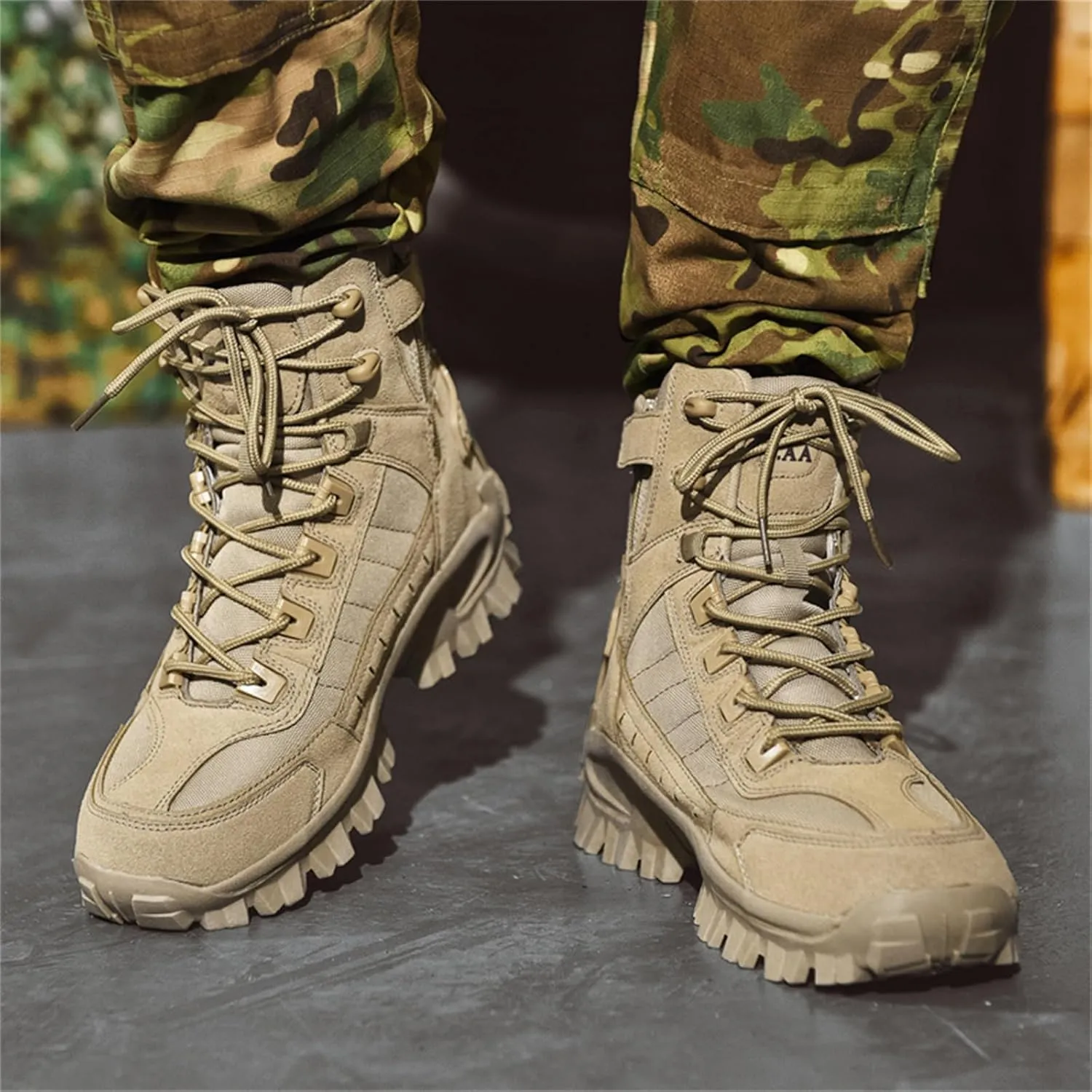 JiuQing Mens Military Boots Tactical Boots Ankle High Combat Boots Side Zip Outdoor Work Backpacking Desert Boots