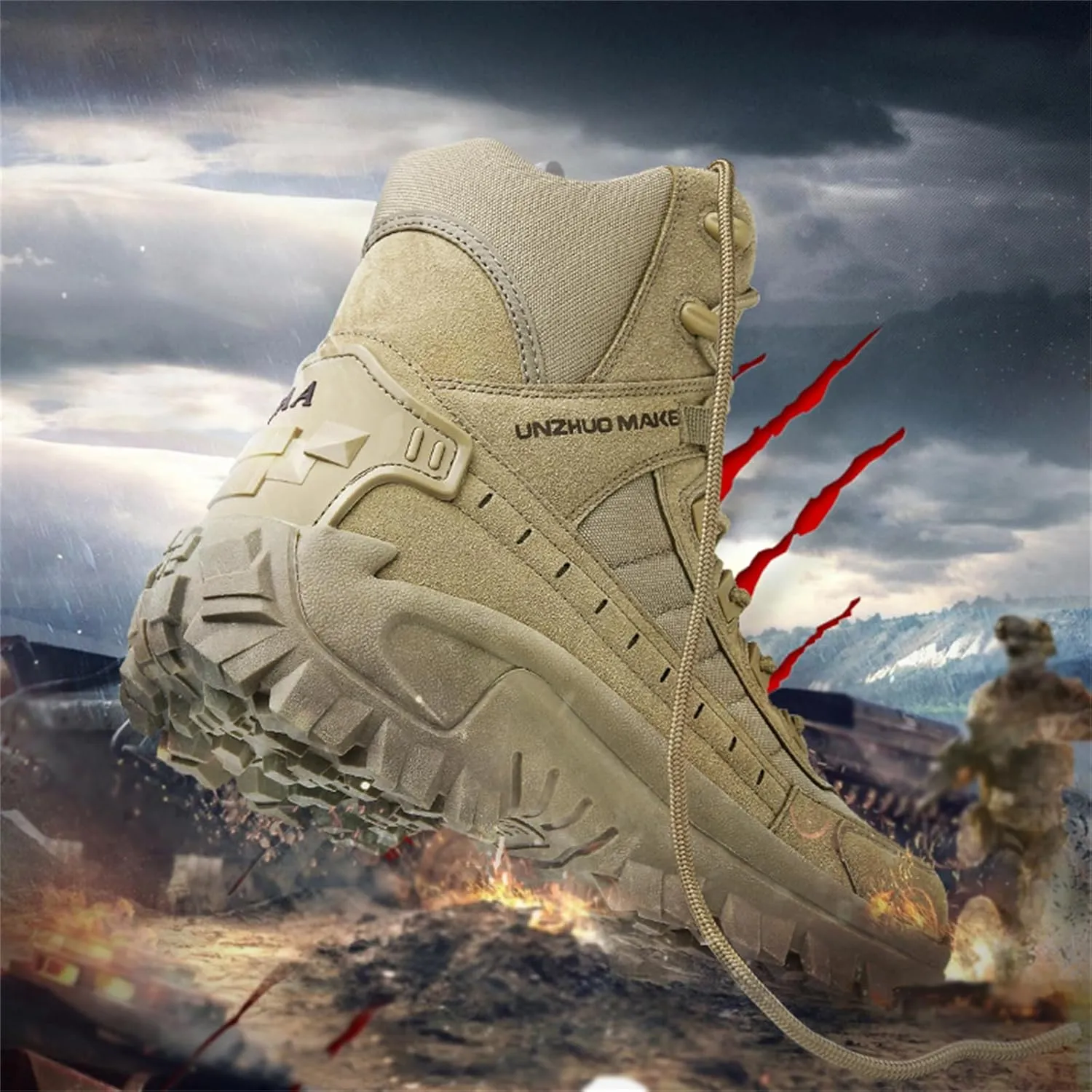 JiuQing Mens Military Boots Tactical Boots Ankle High Combat Boots Side Zip Outdoor Work Backpacking Desert Boots