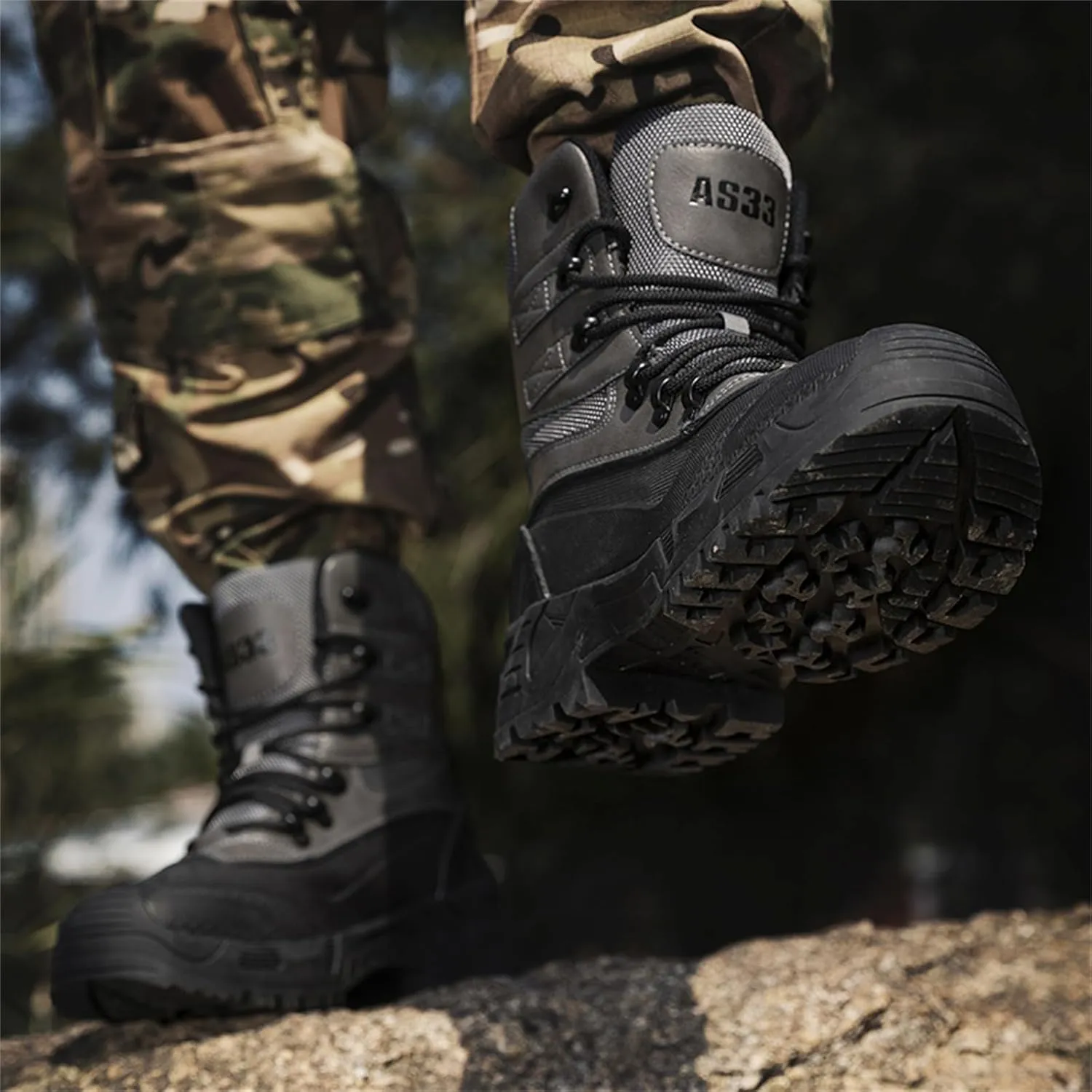 JiuQing Men's Waterproof Tactical Military Boots Anti Slip Platform Combat Boots Outdoor Hiking Work Boots