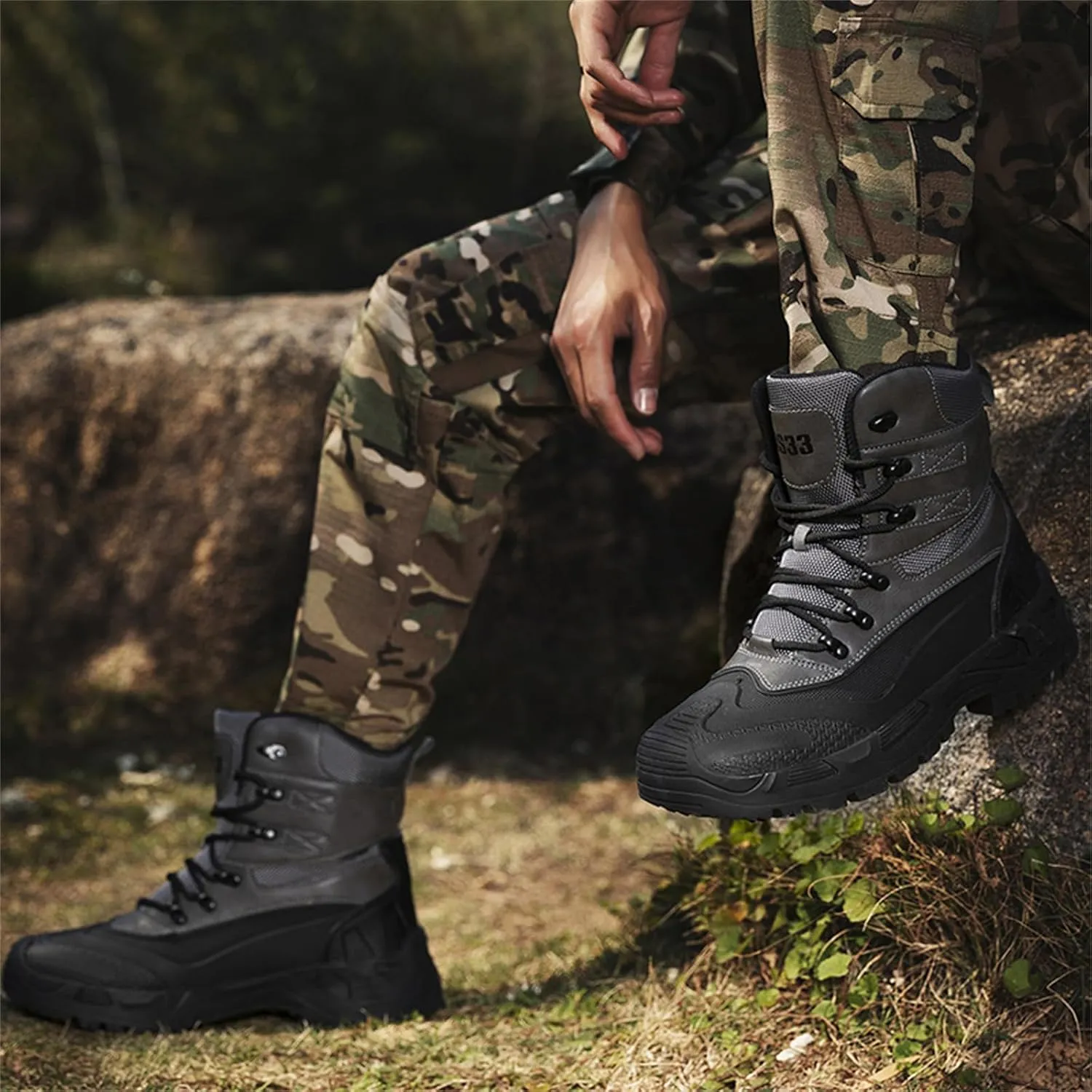 JiuQing Men's Waterproof Tactical Military Boots Anti Slip Platform Combat Boots Outdoor Hiking Work Boots