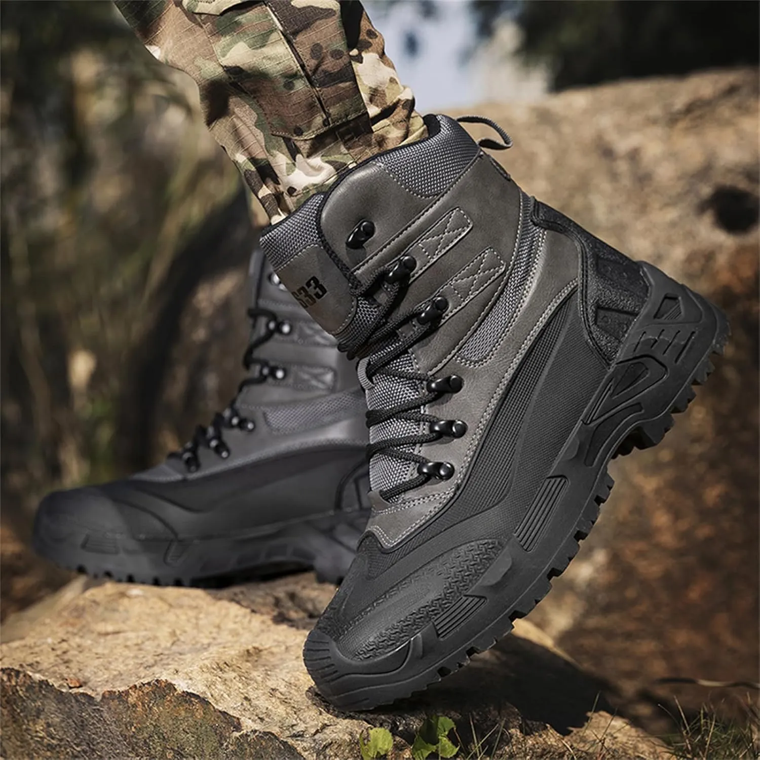 JiuQing Men's Waterproof Tactical Military Boots Anti Slip Platform Combat Boots Outdoor Hiking Work Boots