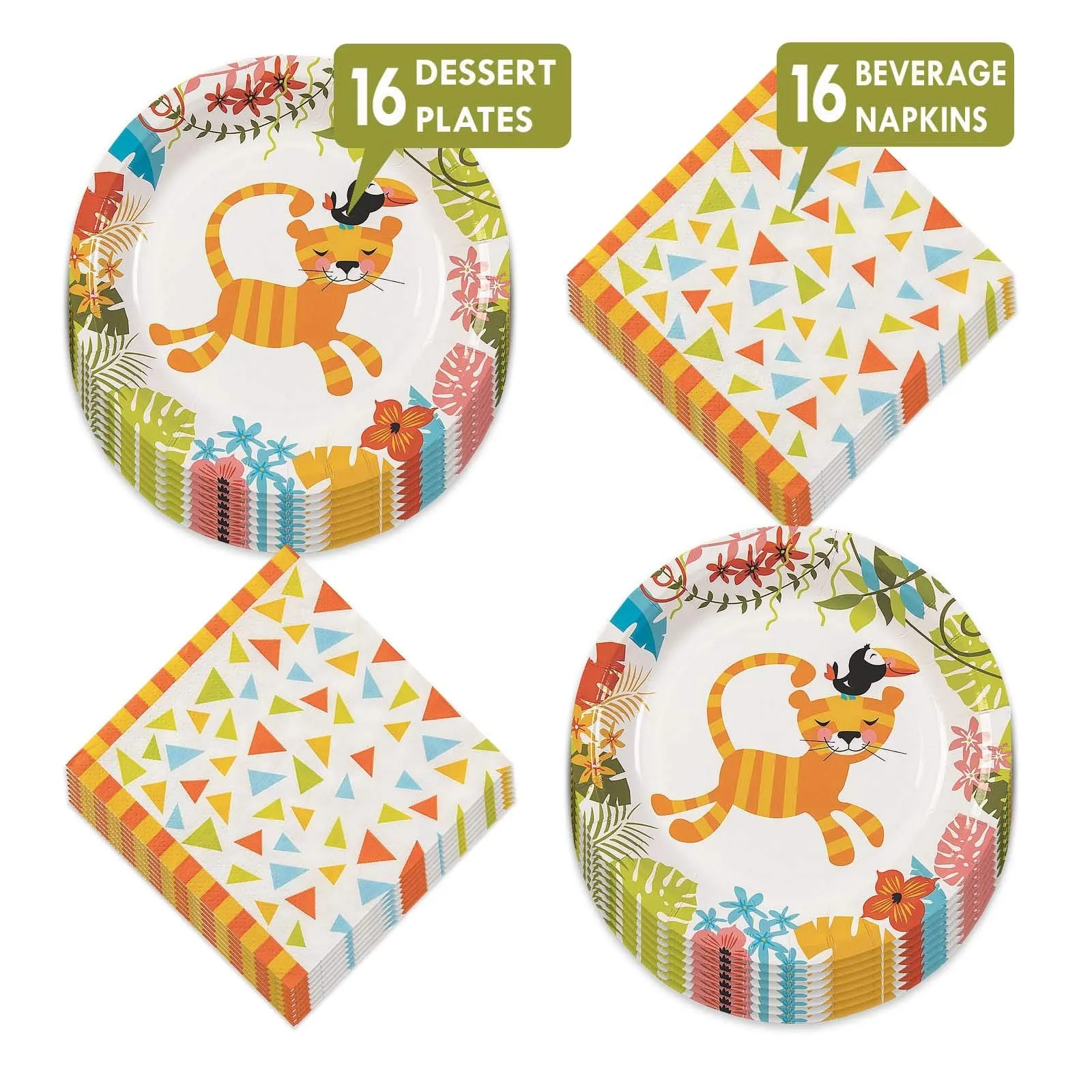 Jungle Baby Safari Paper Dessert Plates and Beverage Napkins (Serves 16)