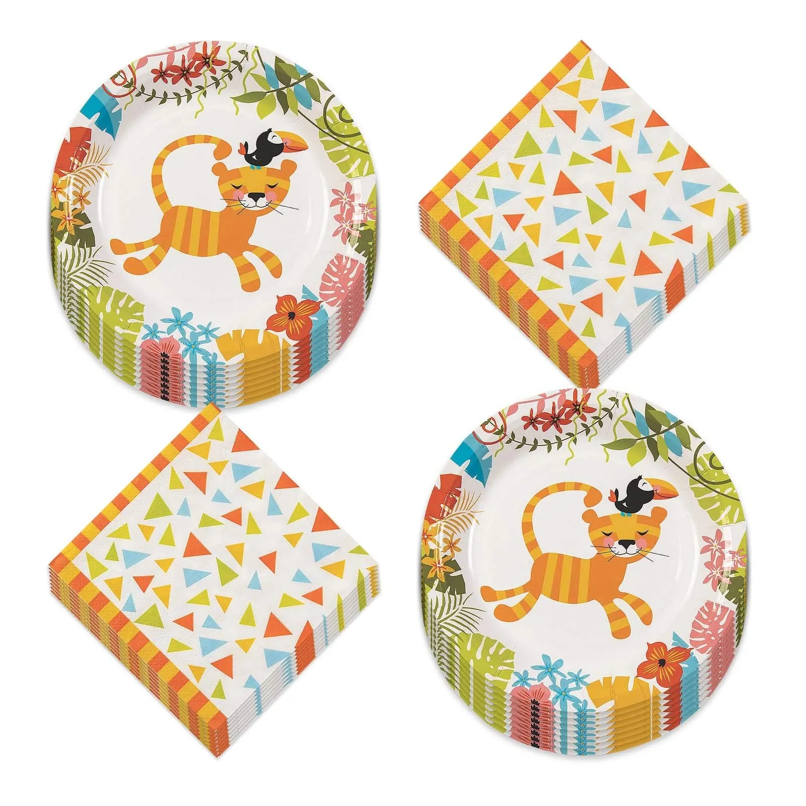 Jungle Baby Safari Paper Dessert Plates and Beverage Napkins (Serves 16)
