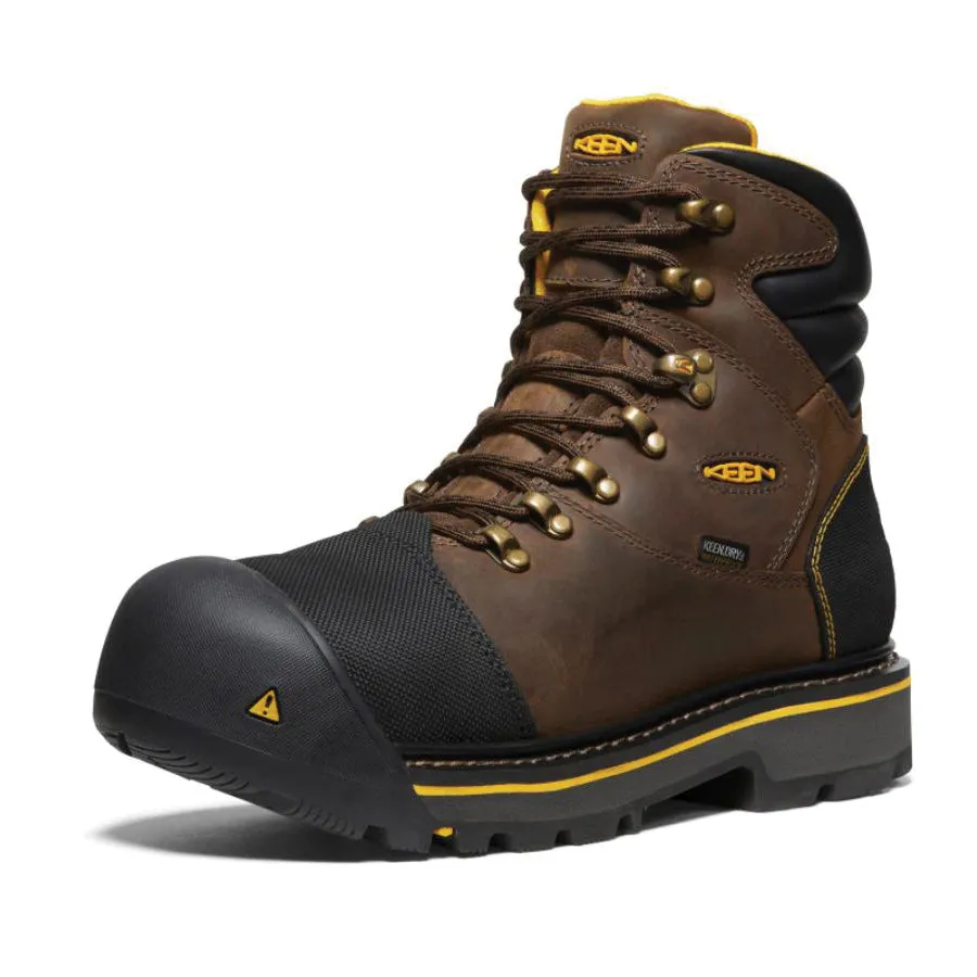 KEEN 1009174-7-D Men's Heavy-Duty Milwaukee Boots, 7, D, Dark Earth, Steel Toe, Leather Upper, Rubber Outsole