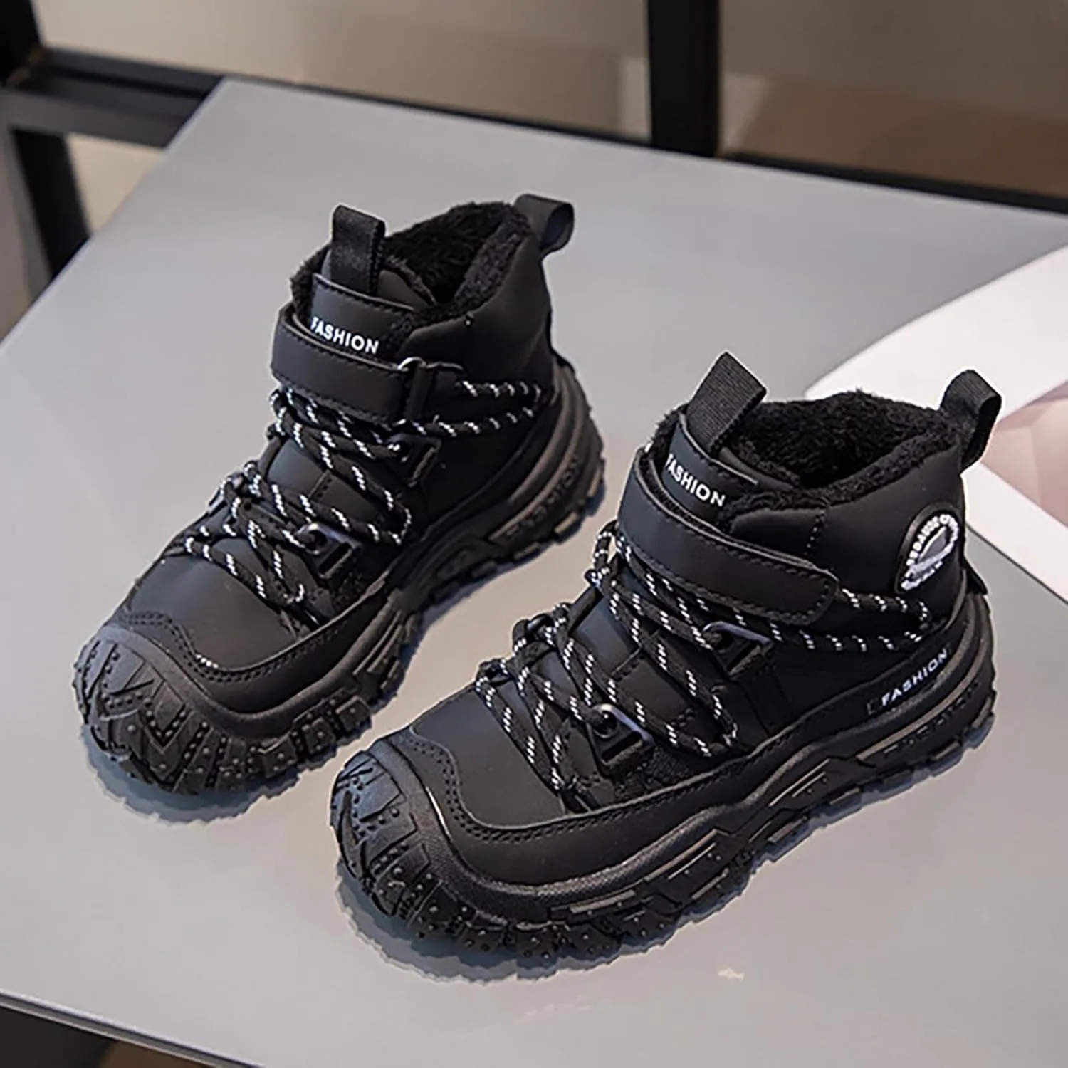 Kids Snow Boots Warm Outdoor Hiking Shoes aterproof Anti-Slip Boots Walking Climbing Sneaker Antiskid Seel Buckle Sole