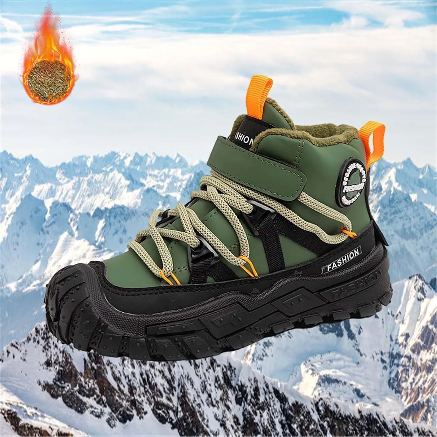 Kids Snow Boots Warm Outdoor Hiking Shoes aterproof Anti-Slip Boots Walking Climbing Sneaker Antiskid Seel Buckle Sole