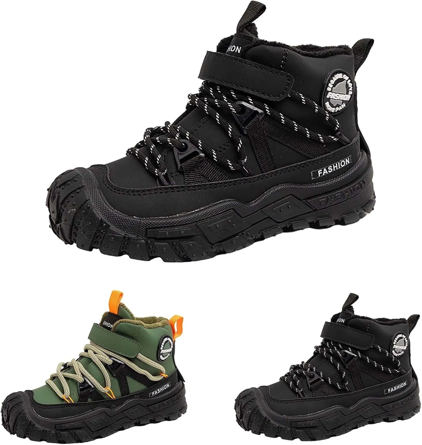 Kids Snow Boots Warm Outdoor Hiking Shoes aterproof Anti-Slip Boots Walking Climbing Sneaker Antiskid Seel Buckle Sole
