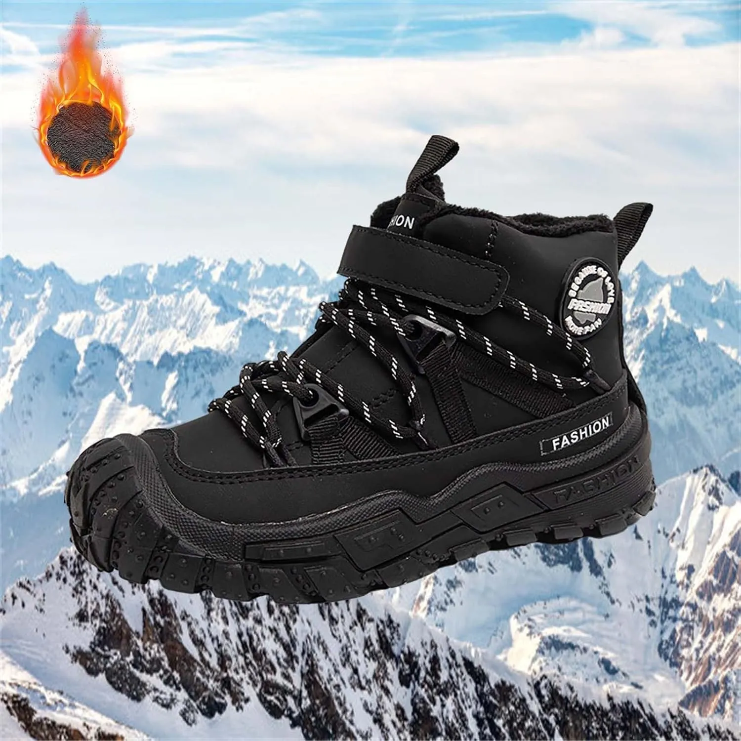 Kids Snow Boots Warm Outdoor Hiking Shoes aterproof Anti-Slip Boots Walking Climbing Sneaker Antiskid Seel Buckle Sole